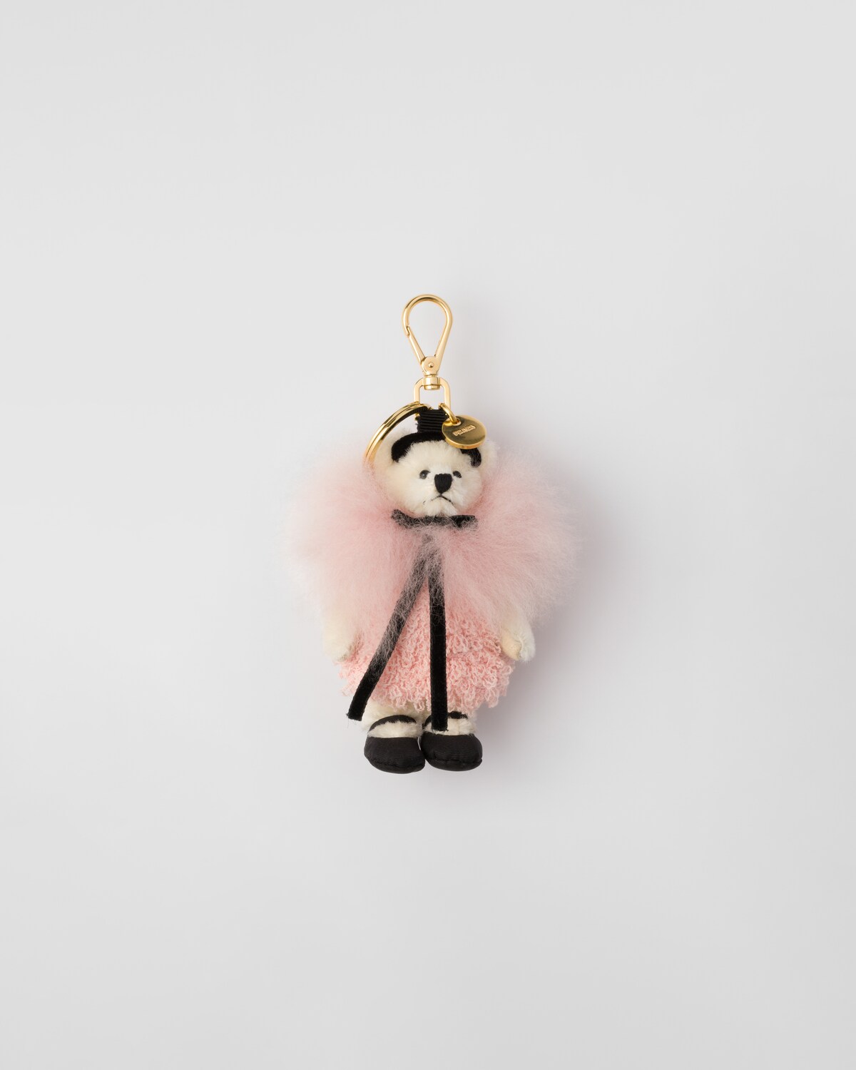 White/orchid Pink Teddy Bear Bag Charm With Metal Ring | PRADA