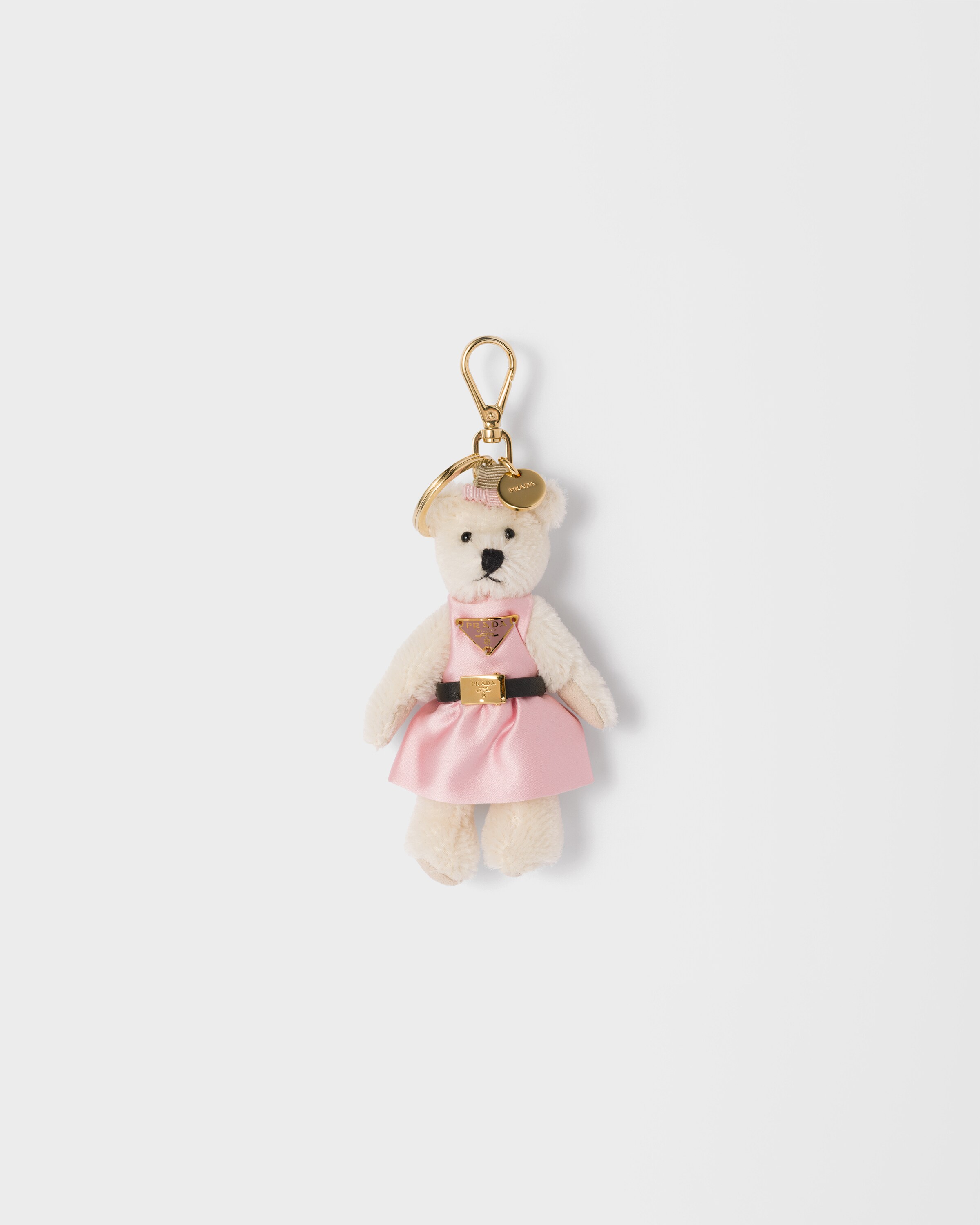 Prada Teddy Keychain Charm, Woman, White/alabaster Pink