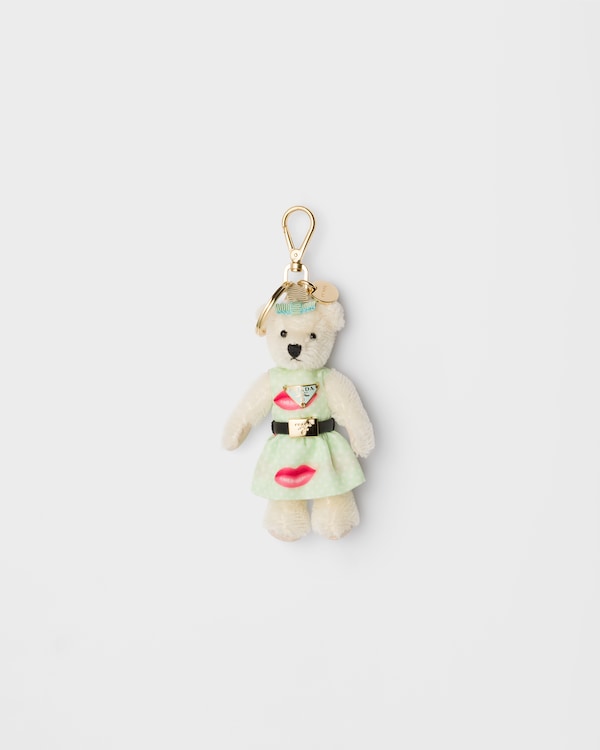 Teddy bear key ring charm with metal ring - White/Aqua Teddy bear key ring charm with metal ring - White/Aqua