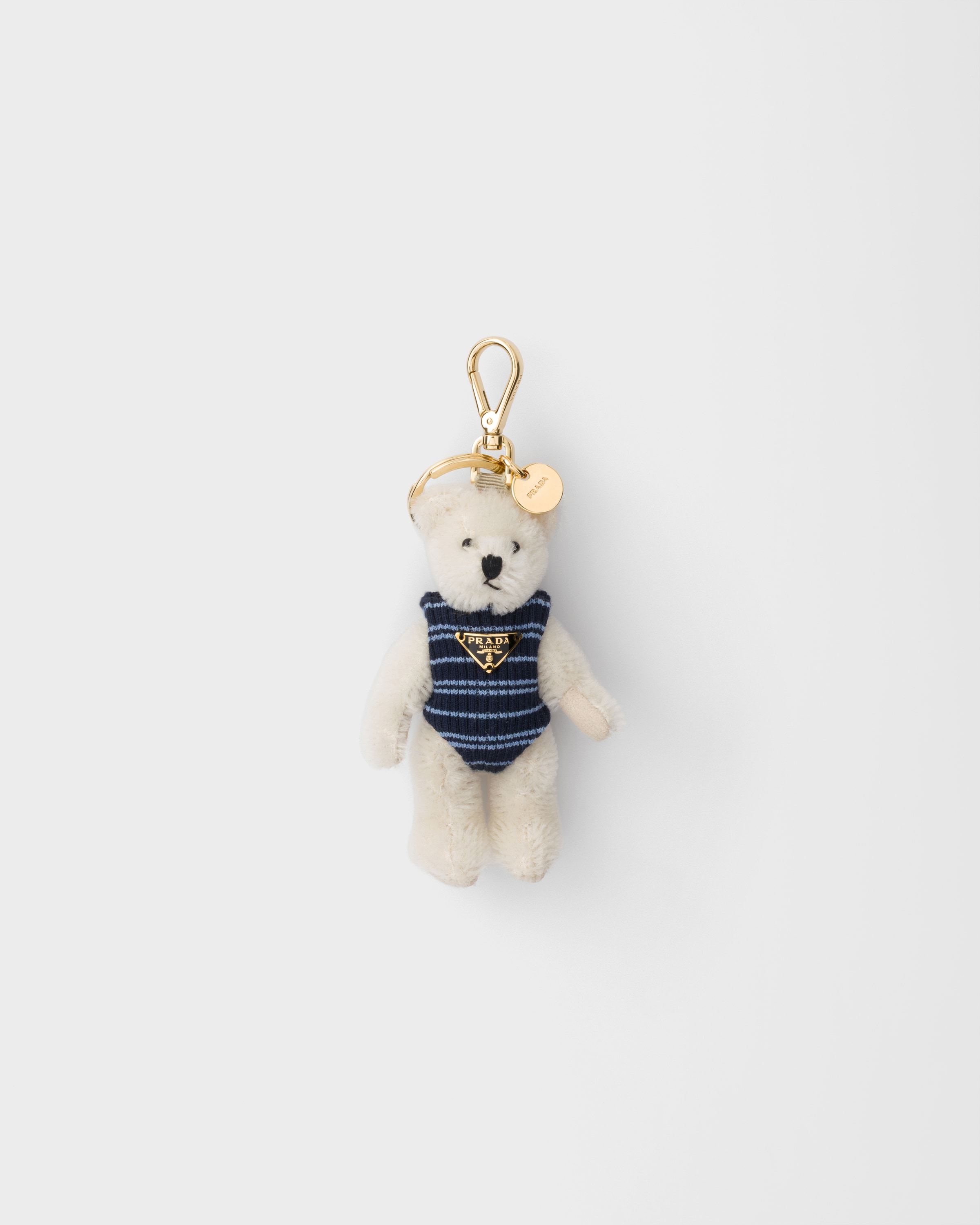 White/light Blue Teddy Bear Key Ring Charm With Metal Ring | PRADA
