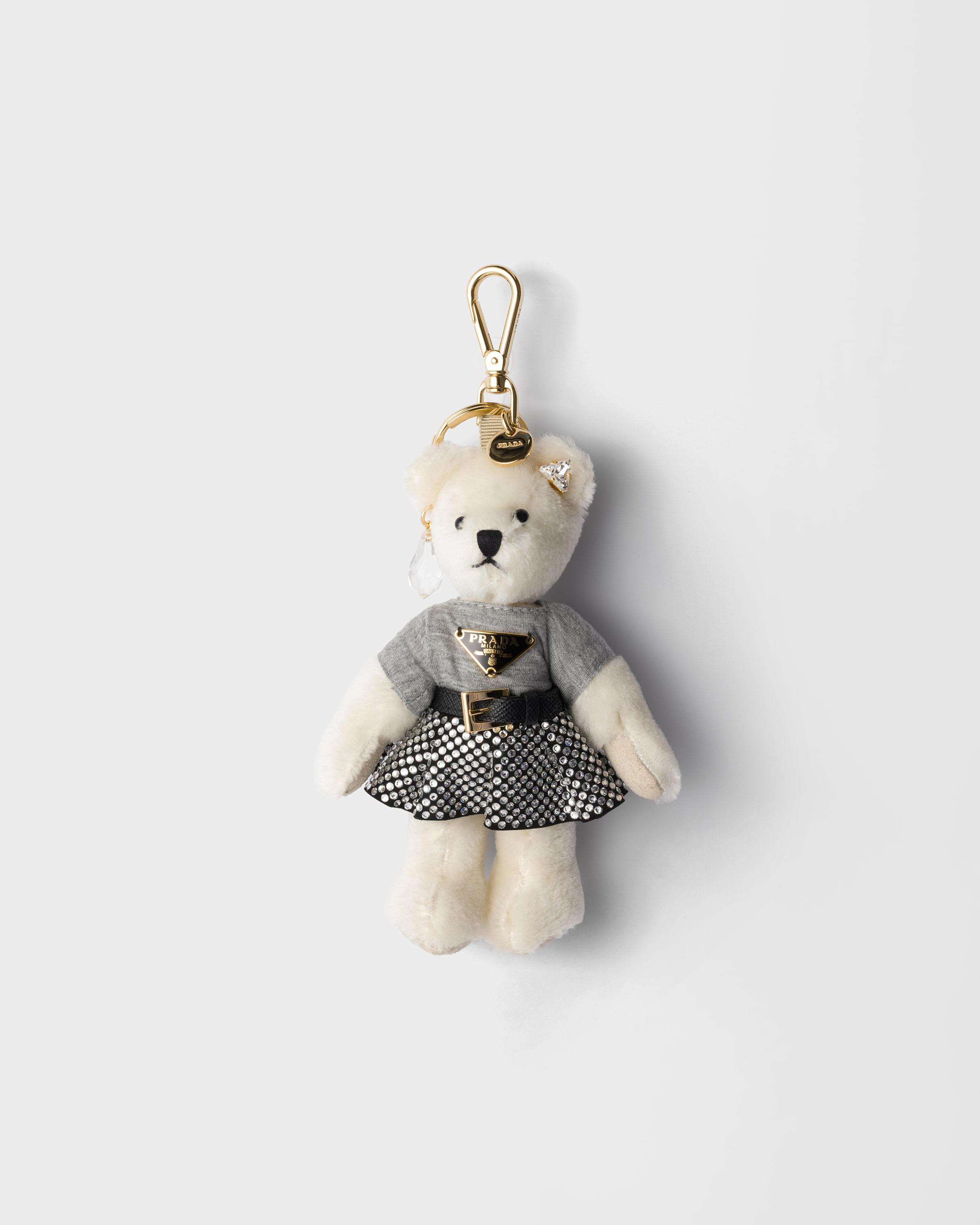 White/crystal Teddy Keychain Charm | PRADA