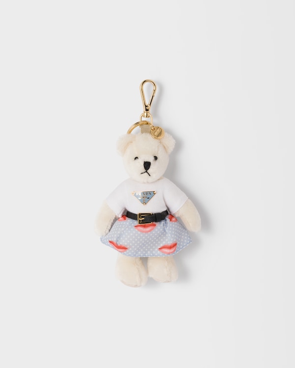 Teddy bear key ring charm with metal ring - White/Light Blue Teddy bear key ring charm with metal ring - White/Light Blue