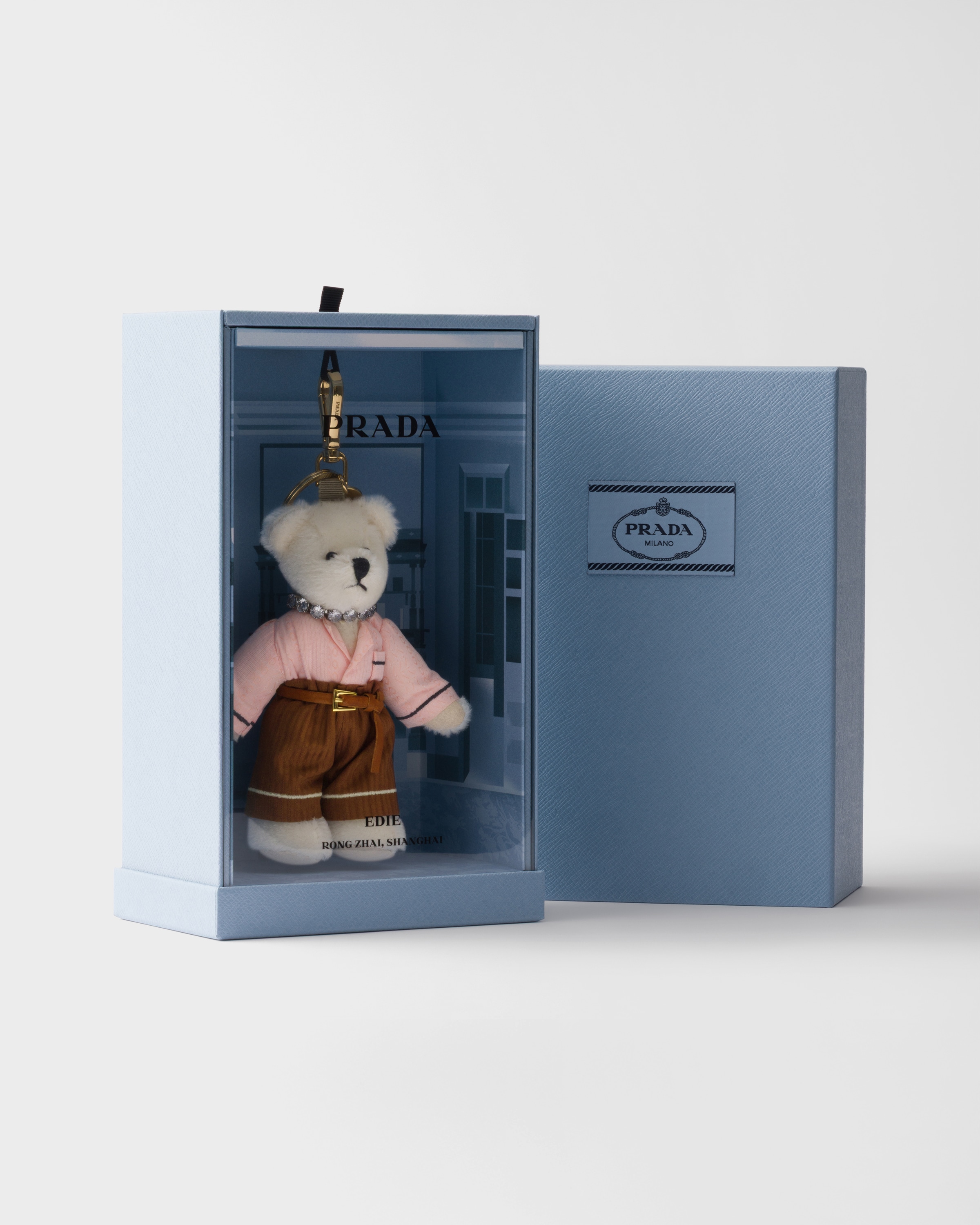 White/Peach Teddy bear keychain charm | PRADA - Canada