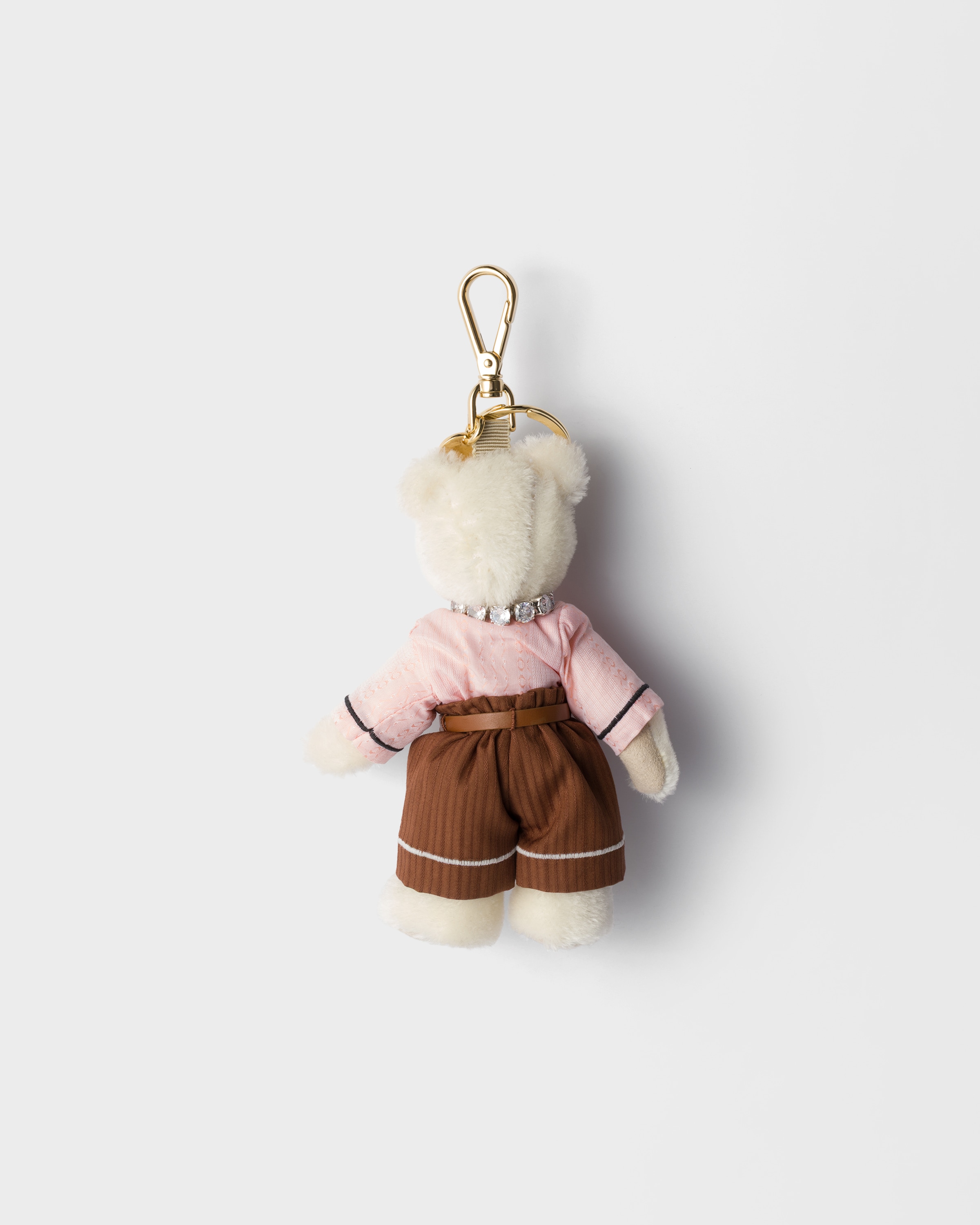 White/peach Teddy Bear Keychain Charm | PRADA