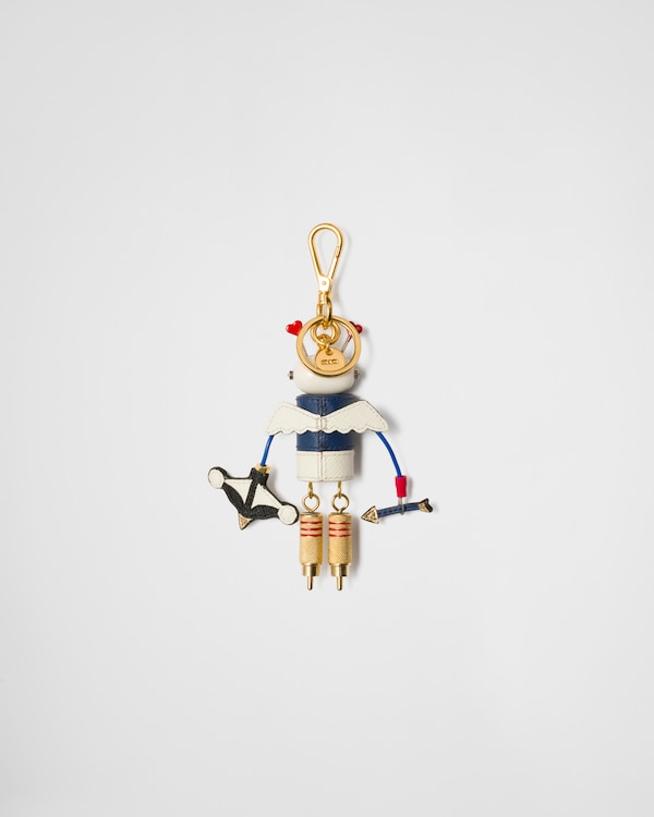 Cupido Saffiano leather keychain charm - Bright Blue/White Cupido Saffiano leather keychain charm - Bright Blue/White