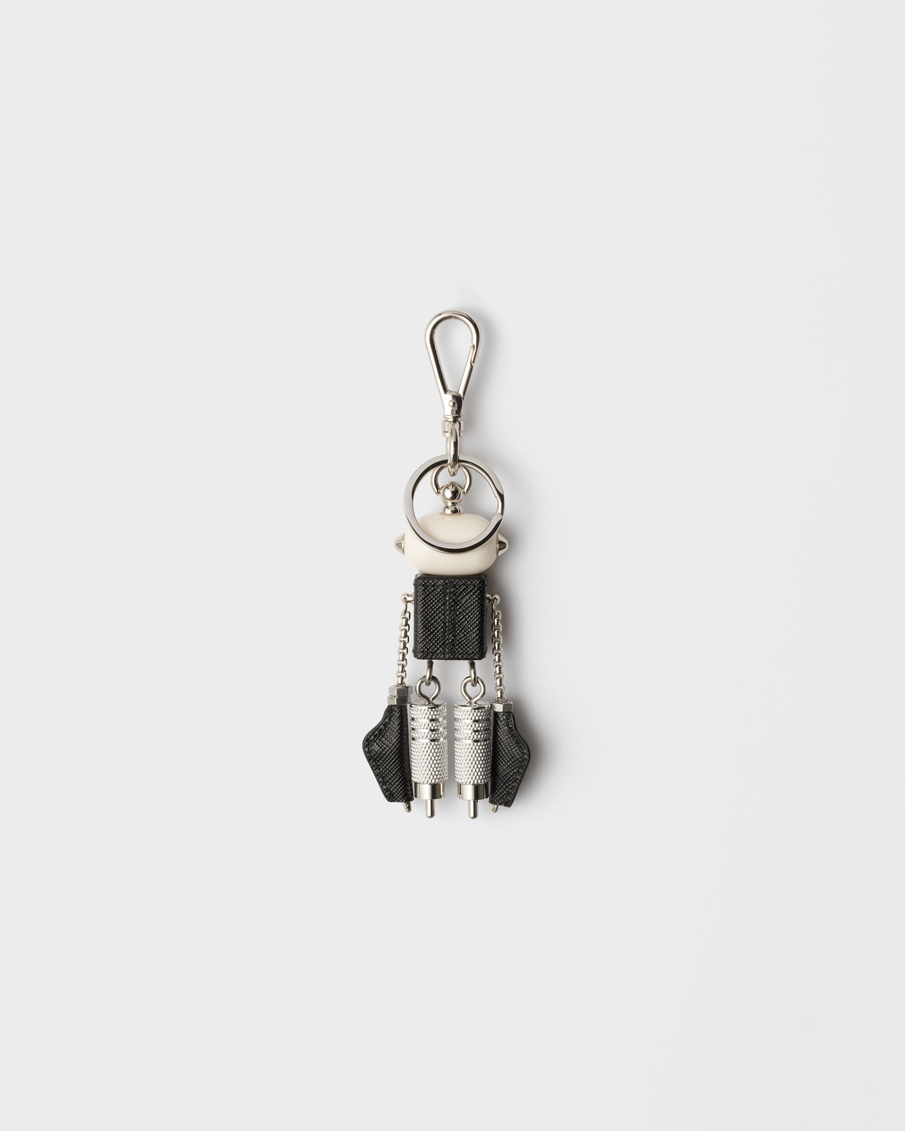 Steel/black Robot Saffiano Leather Bag Charm | PRADA