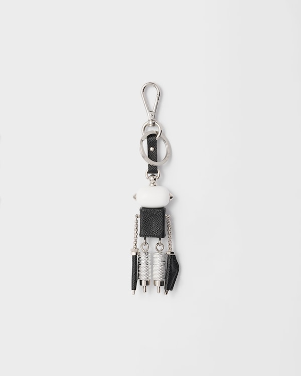 Robot Saffiano leather keychain charm - Steel/Black Robot Saffiano leather keychain charm - Steel/Black