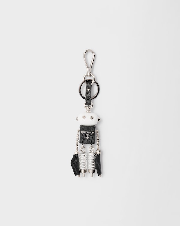 Robot Saffiano leather keychain charm - Steel/Black Robot Saffiano leather keychain charm - Steel/Black