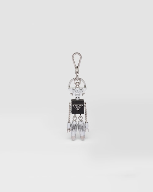 Saffiano 皮革Robot 手袋吊飾鋼灰色/黑色| Prada