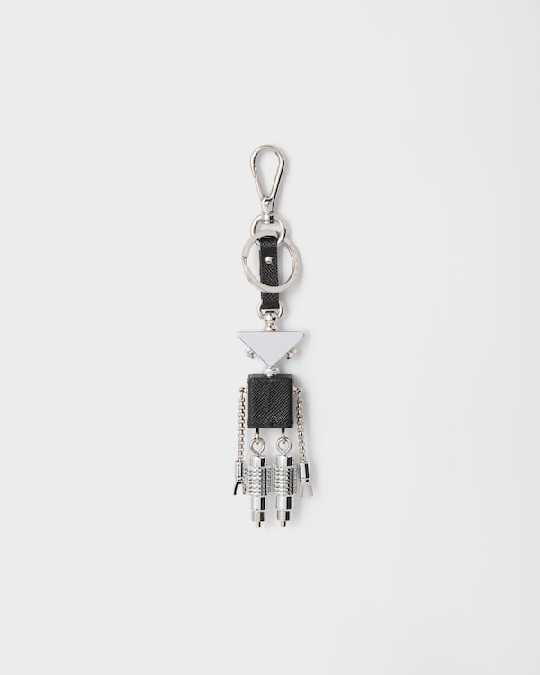 Robot Saffiano leather keychain charm - Steel/Black Robot Saffiano leather keychain charm - Steel/Black