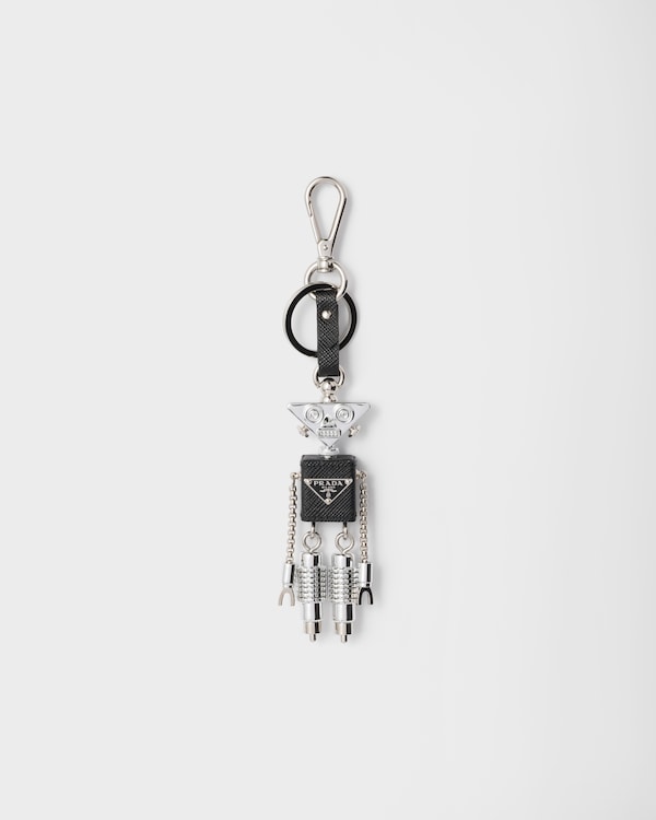 Robot Saffiano leather keychain charm - Steel/Black Robot Saffiano leather keychain charm - Steel/Black
