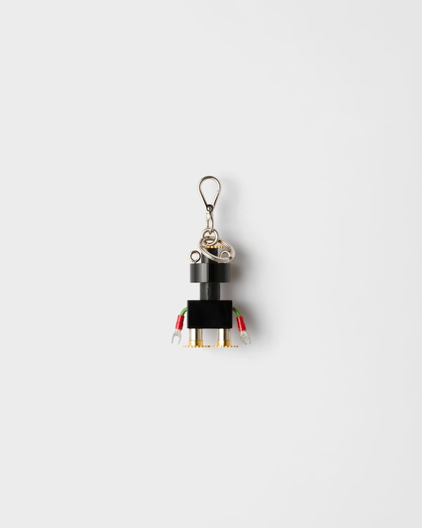 Robot plexiglas and Saffiano leather keychain charm - Black Robot plexiglas and Saffiano leather keychain charm - Black