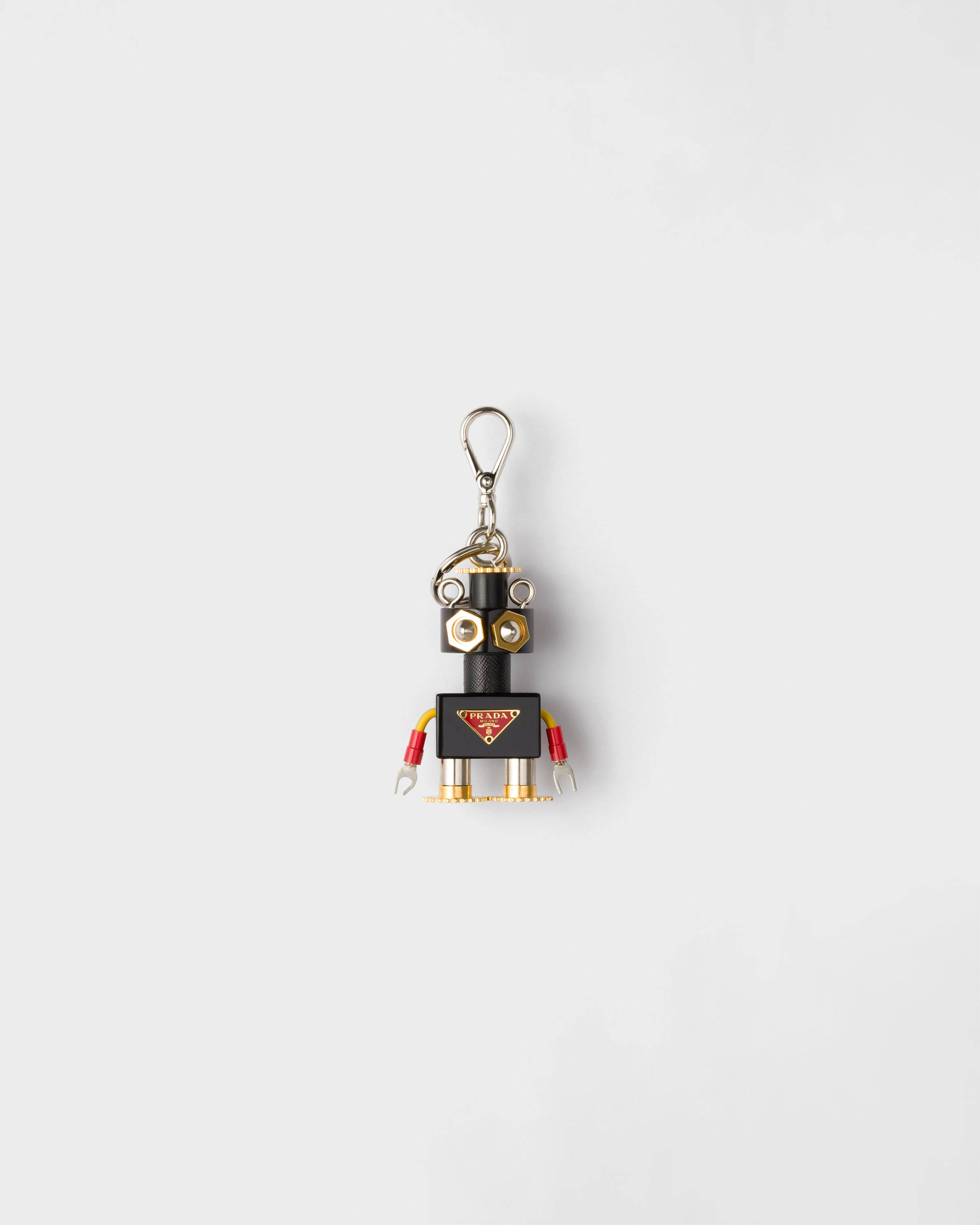 Prada Llavero Charm De Robot En Plexiglás Y Piel Saffiano, Mujer, Negro