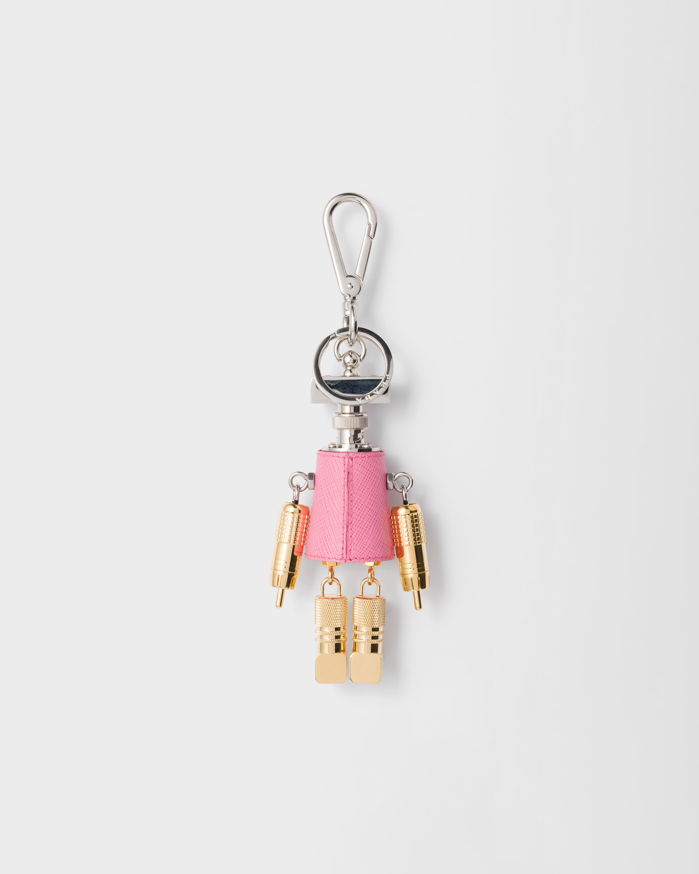 Begonia Pink Robot Saffiano Leather Key Ring Charm | PRADA