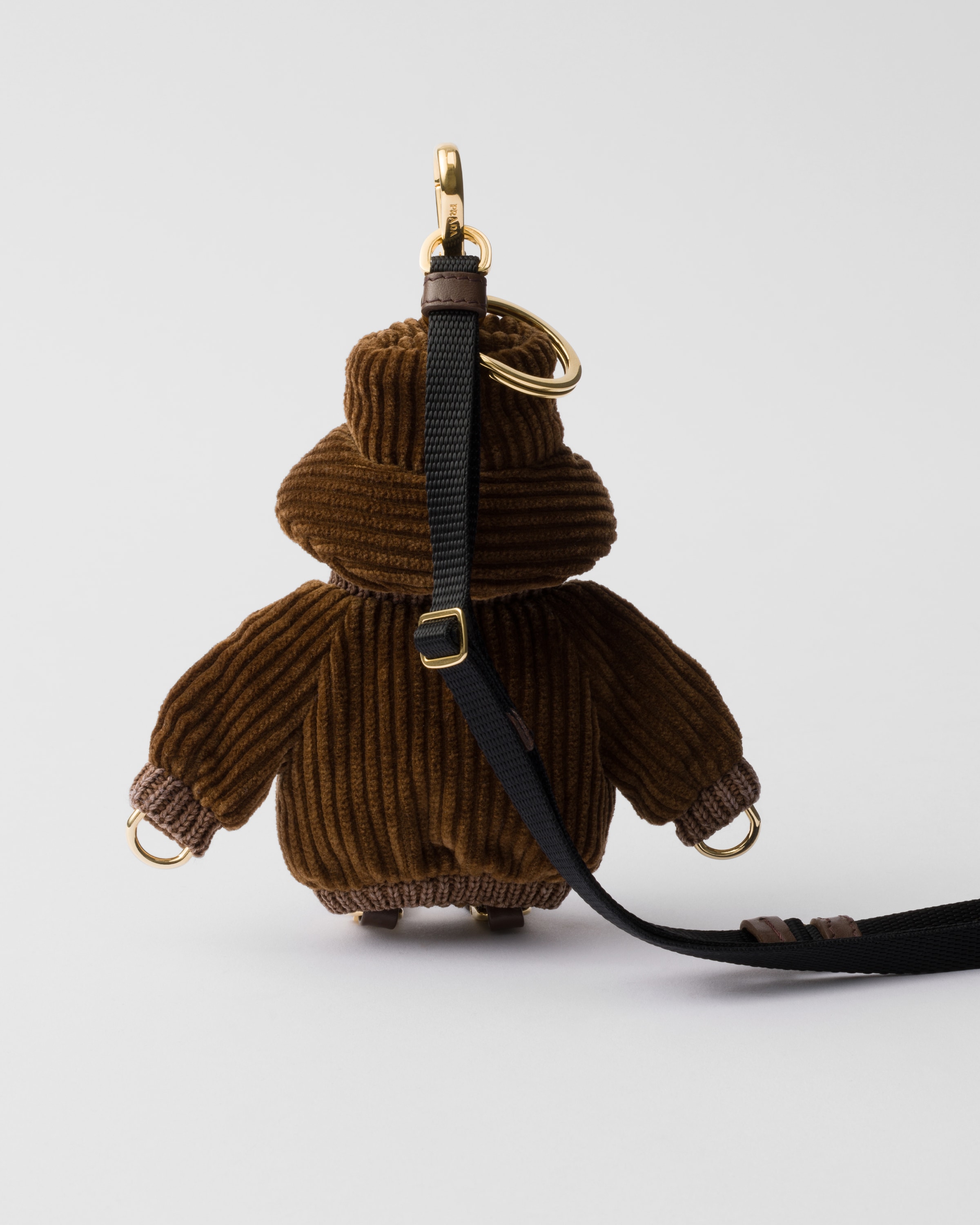 Prada Corduroy Charm Keychain In Tabak