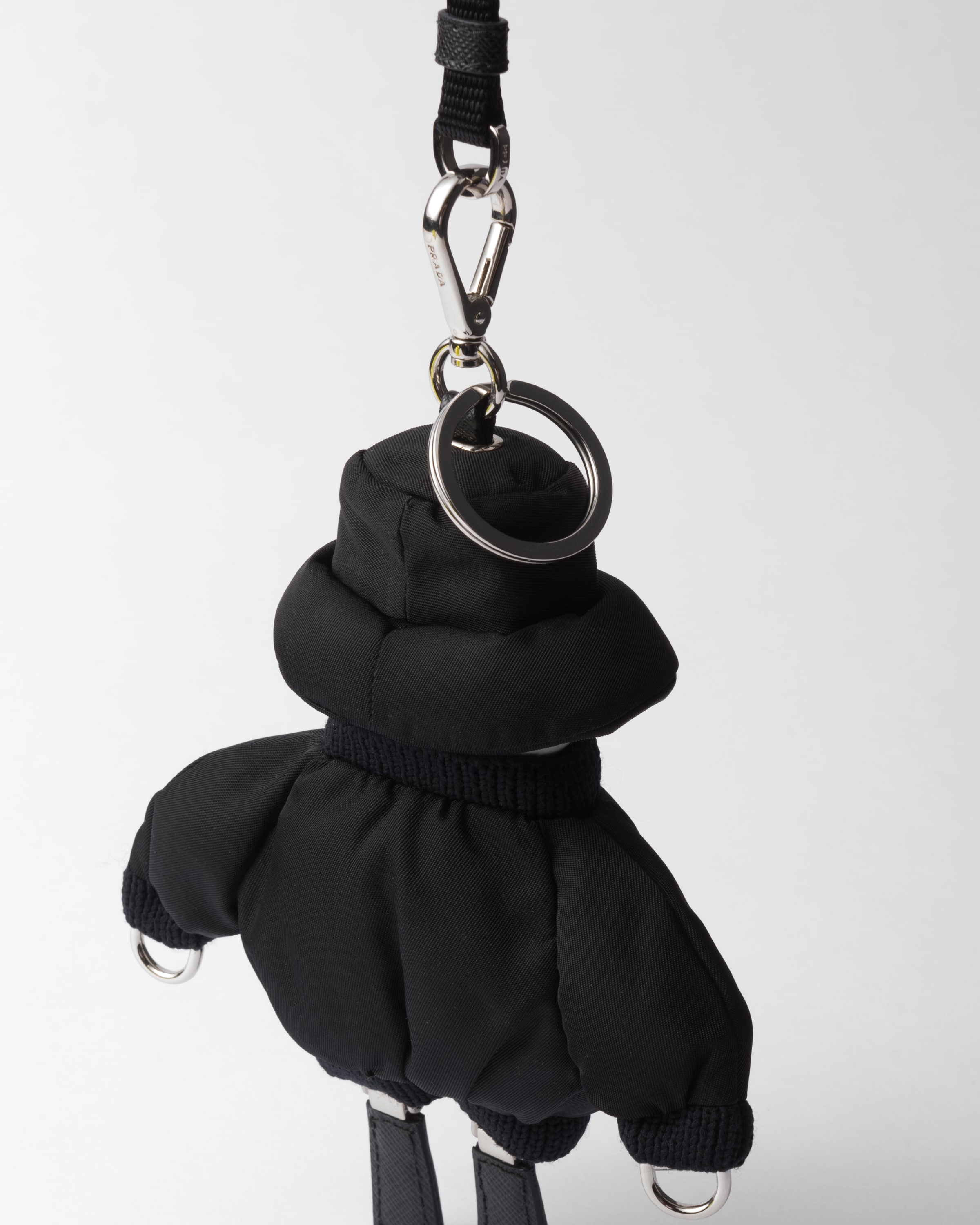 Prada Re-nylon Key Ring Trick With Shoulder Strap In Black