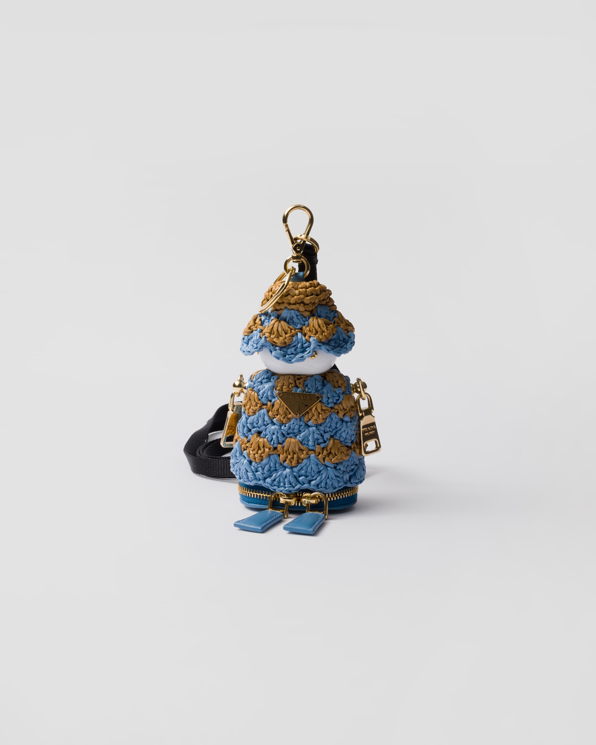 Prada Soft Robot Crochet Bag Pendant In Blassblau/karamell