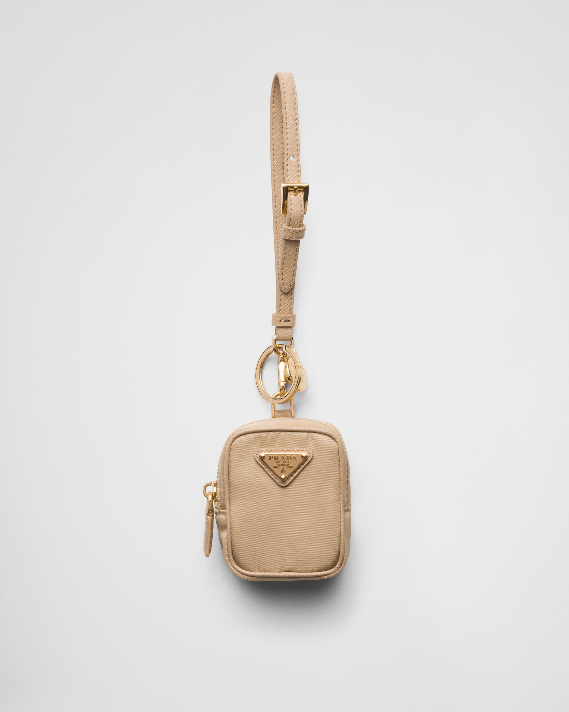 Prada Re-edition 1978 Re-nylon Mini-pouch With Keychain, Woman, Camel
