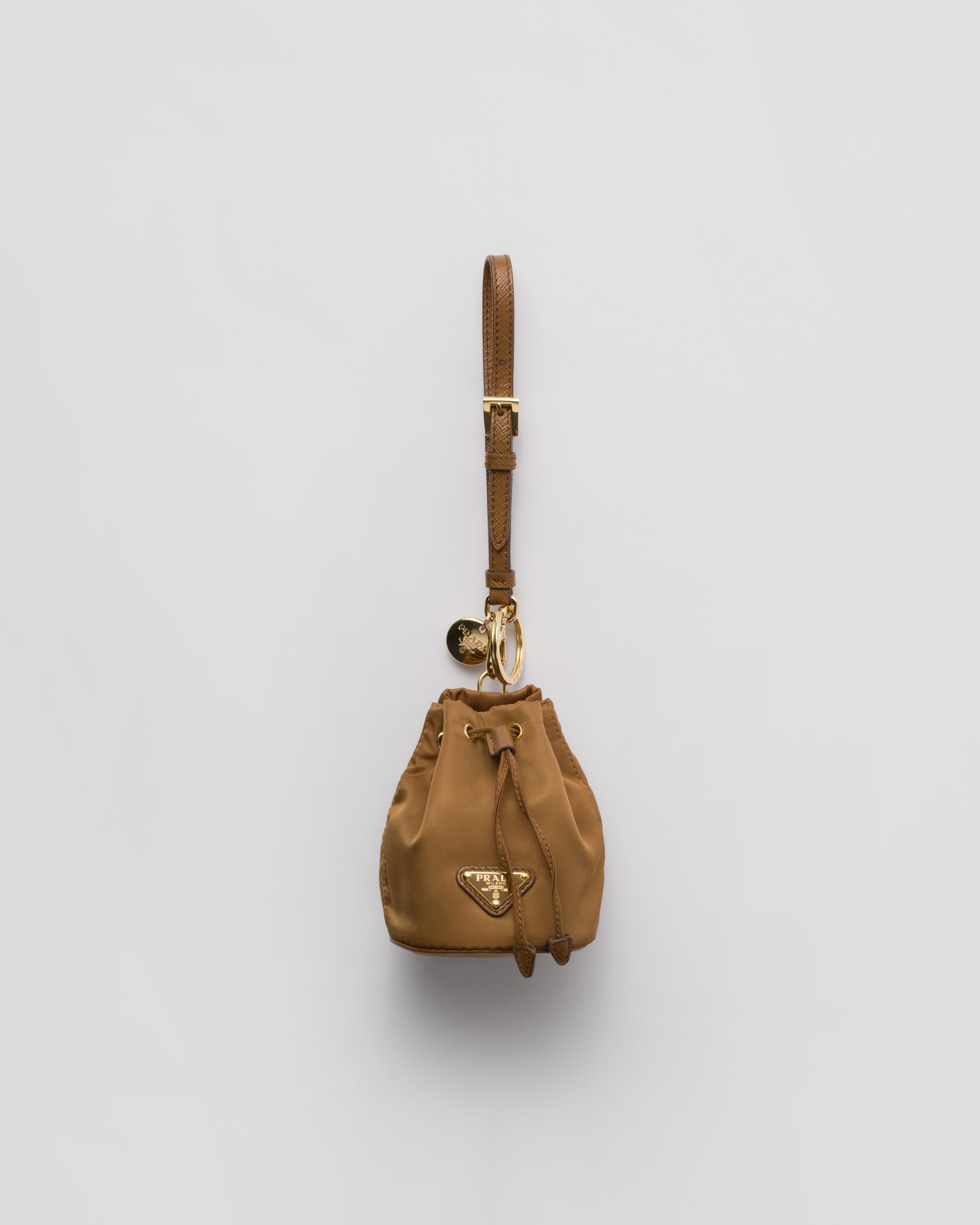 Prada Mini Icon Re-nylon Bag Charm In Brandy