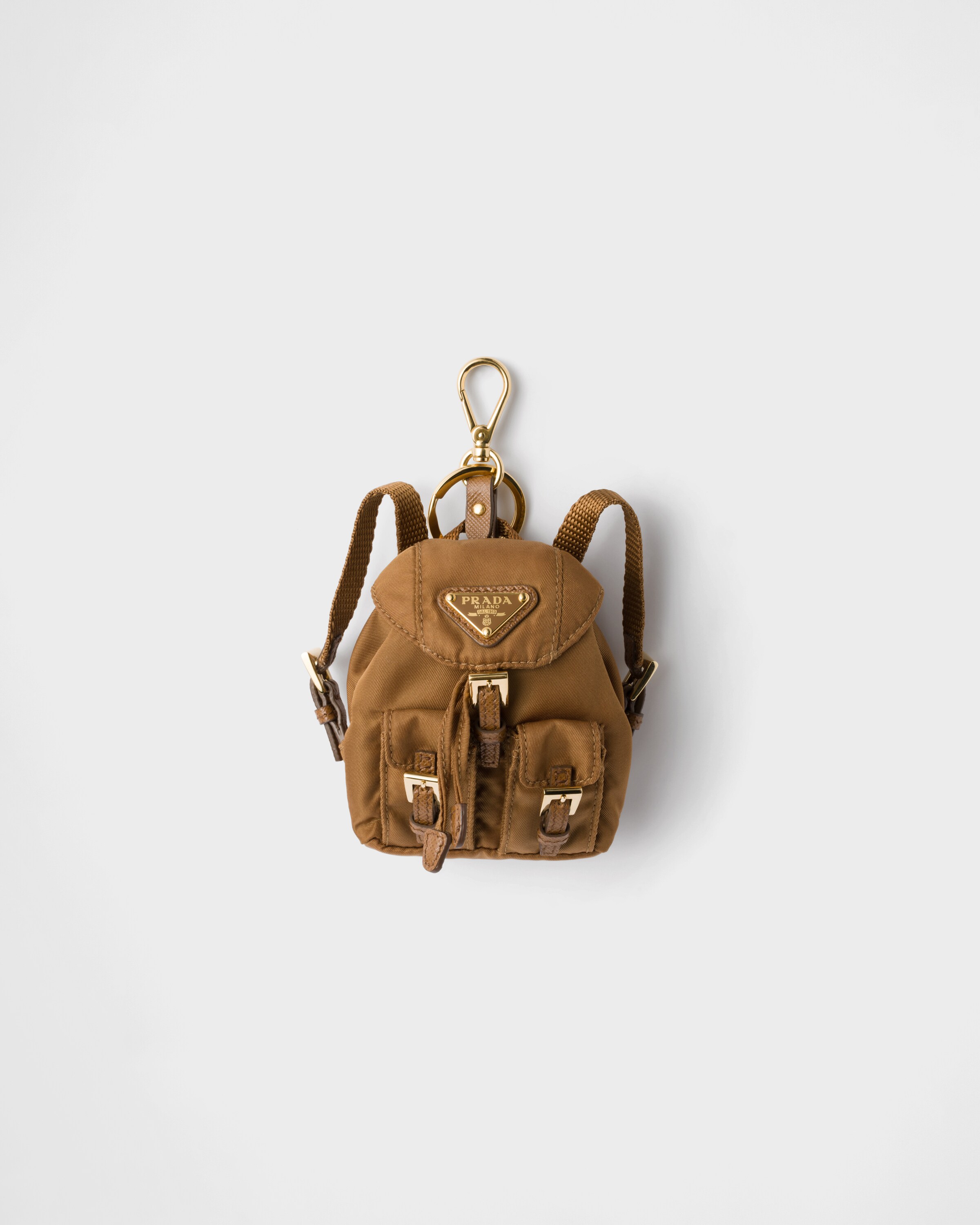 Prada Mini Icon Re-nylon Keychain Charm, Woman, Brandy