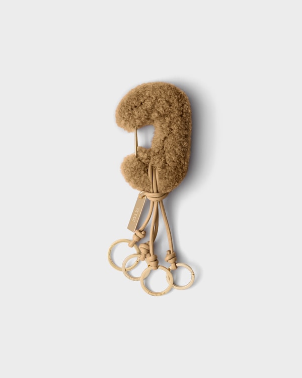 Wool and leather keychain charm - Camel Brown Wool and leather keychain charm - Camel Brown