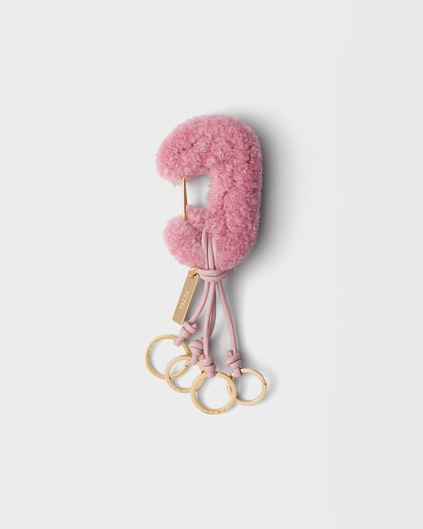 Wool and leather keychain charm - Petal Pink Wool and leather keychain charm - Petal Pink