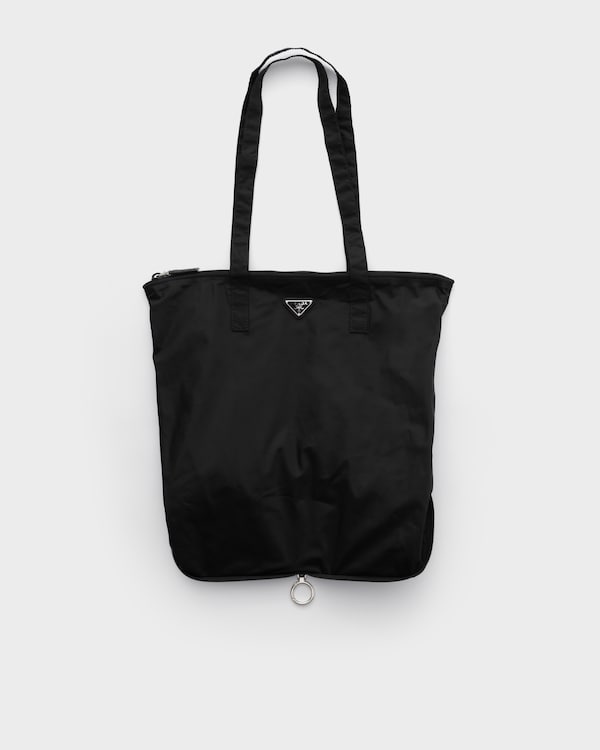 Saffiano leather pendant with Re-Nylon tote bag - Black Saffiano leather pendant with Re-Nylon tote bag - Black