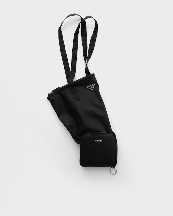 Saffiano leather pendant with Re-Nylon tote bag - Black Saffiano leather pendant with Re-Nylon tote bag - Black