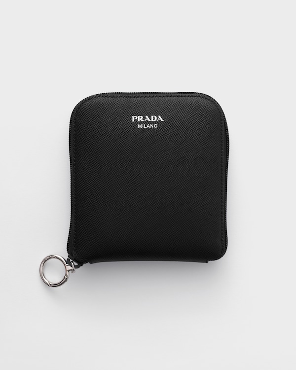 Saffiano leather pendant with Re-Nylon tote bag - Black Saffiano leather pendant with Re-Nylon tote bag - Black