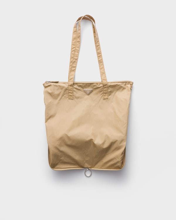 Saffiano leather pendant with Re-Nylon tote bag - Camel Brown Saffiano leather pendant with Re-Nylon tote bag - Camel Brown