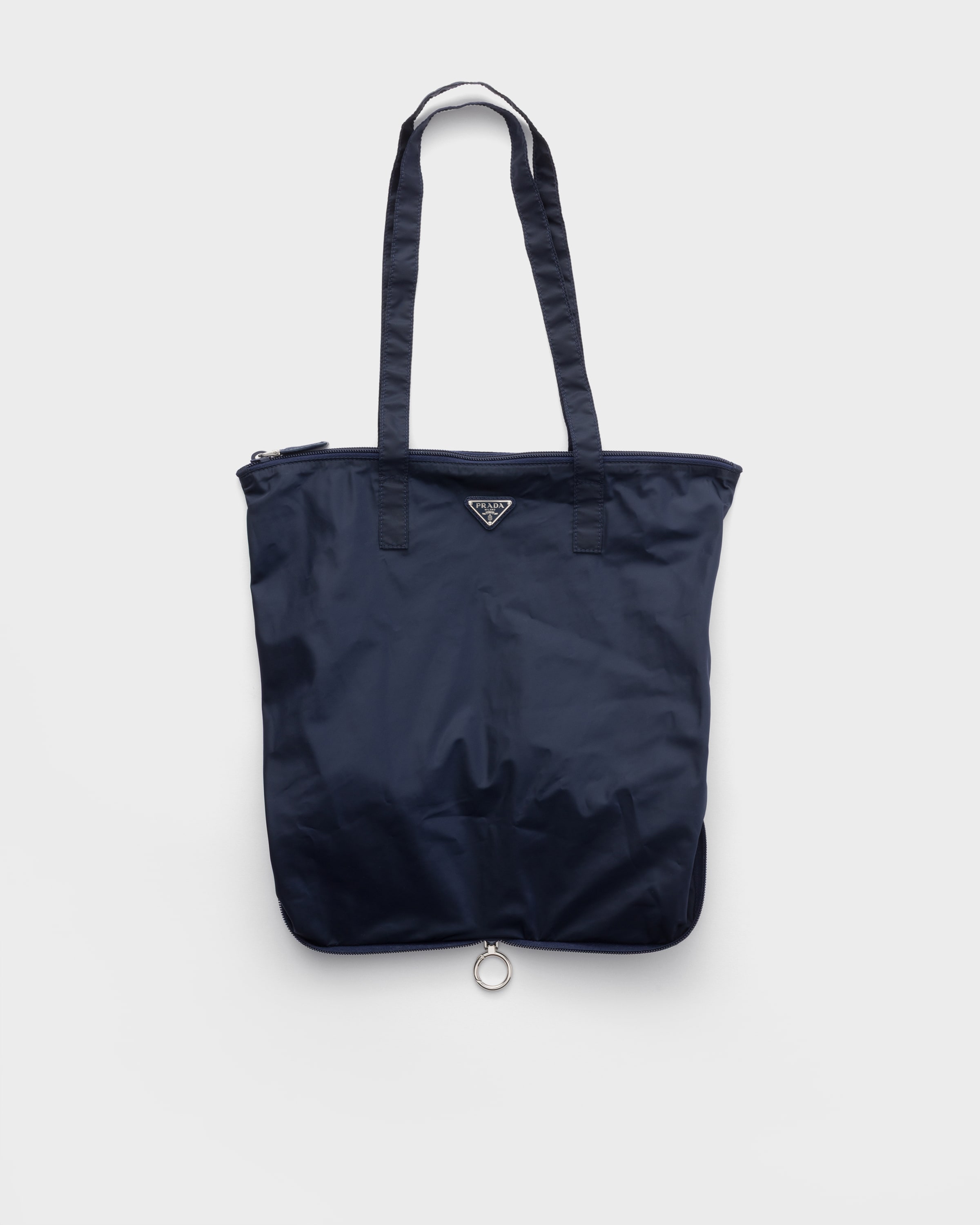 Baltic Blue Saffiano Leather Pendant With Re-nylon Tote Bag