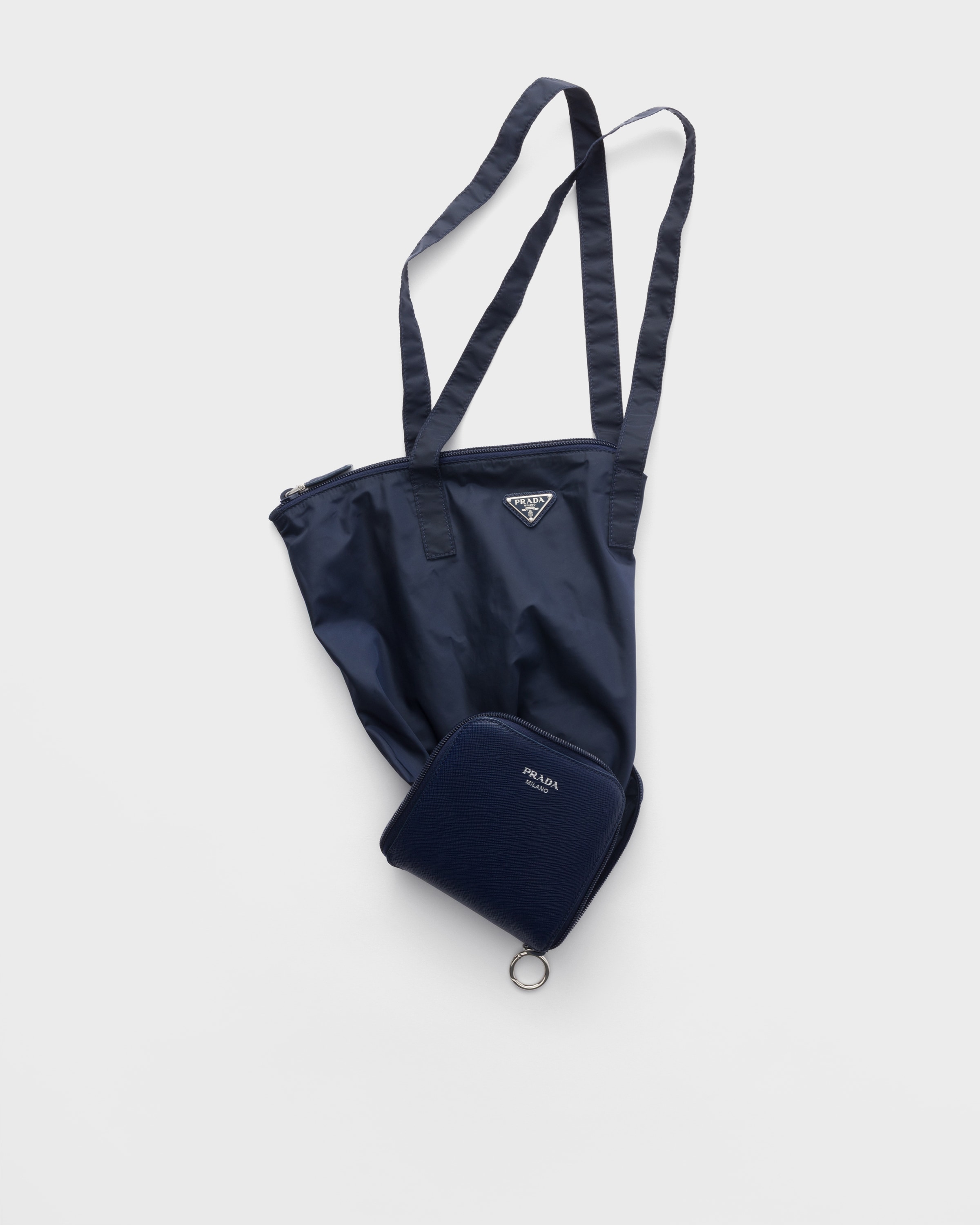 Baltic Blue Saffiano Leather Pendant With Re-nylon Tote Bag
