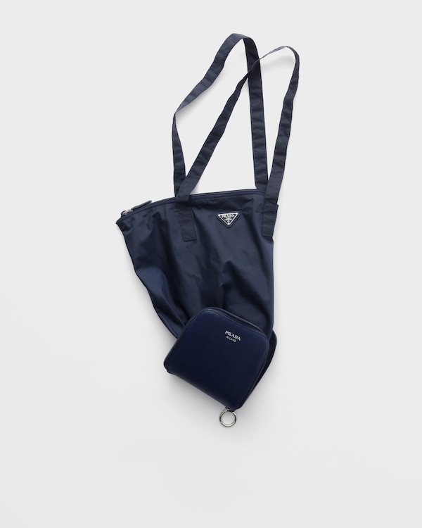 Saffiano leather pendant with Re-Nylon tote bag - Baltic Blue Saffiano leather pendant with Re-Nylon tote bag - Baltic Blue
