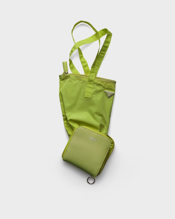 Saffiano leather pendant with Re-Nylon tote bag - Ivy Green Saffiano leather pendant with Re-Nylon tote bag - Ivy Green