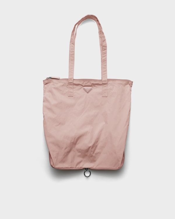 Saffiano leather pendant with Re-Nylon tote bag - Peach Saffiano leather pendant with Re-Nylon tote bag - Peach