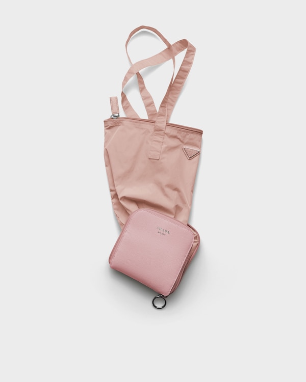 Saffiano leather pendant with Re-Nylon tote bag - Peach Saffiano leather pendant with Re-Nylon tote bag - Peach