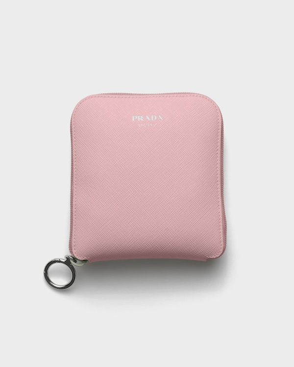 Saffiano leather pendant with Re-Nylon tote bag - Peach Saffiano leather pendant with Re-Nylon tote bag - Peach