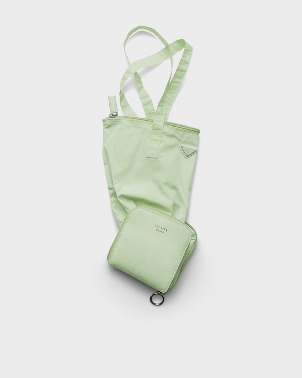 Saffiano leather pendant with Re-Nylon tote bag - Aqua Saffiano leather pendant with Re-Nylon tote bag - Aqua