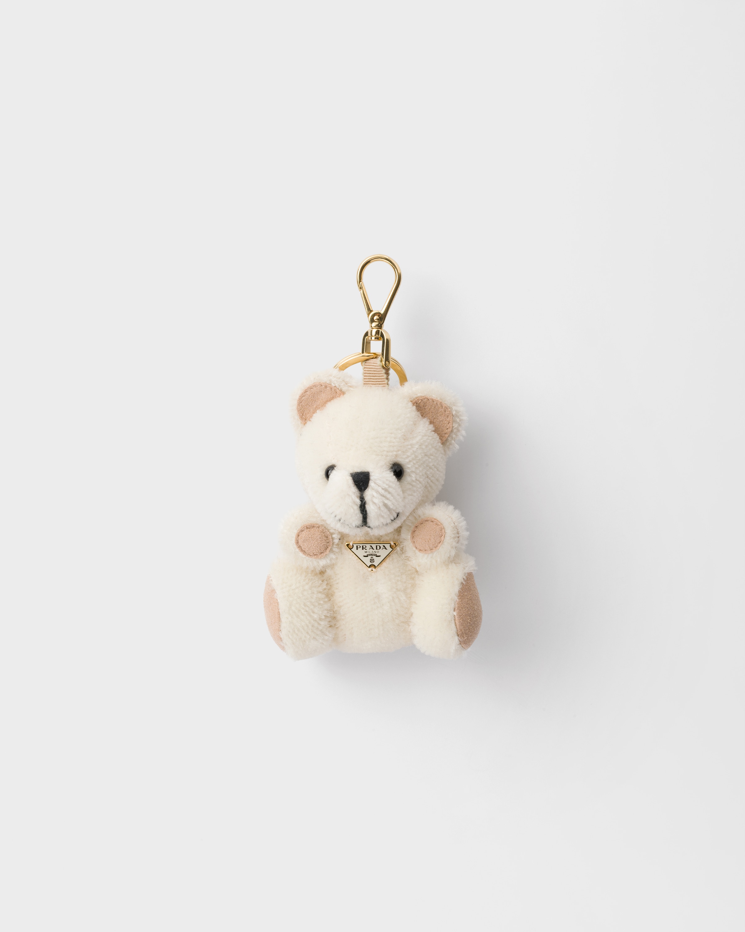 Prada Teddy Bear Key Ring Charm With Metal Ring, Woman, White