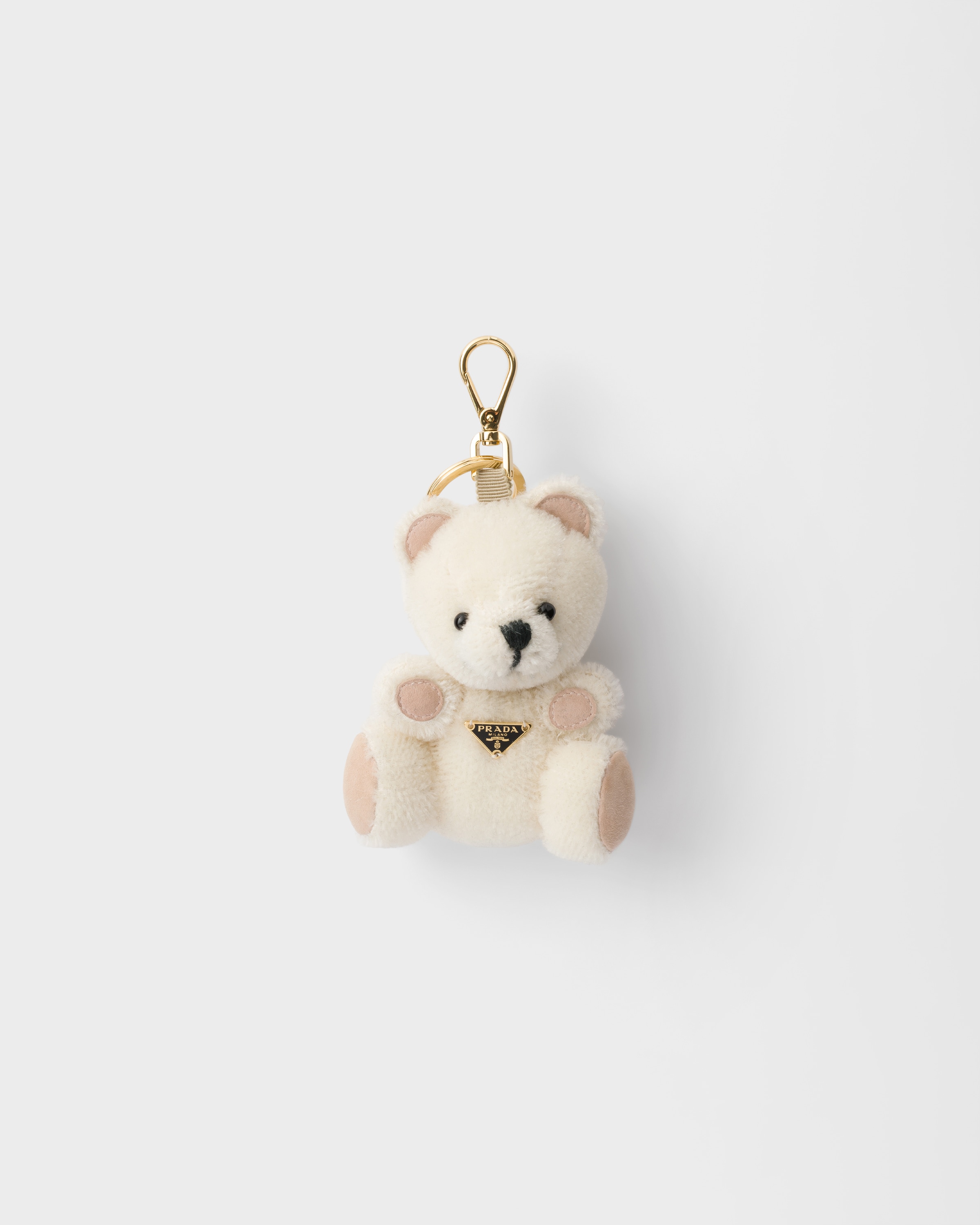 White/Black Teddy bear key ring charm with metal ring | PRADA