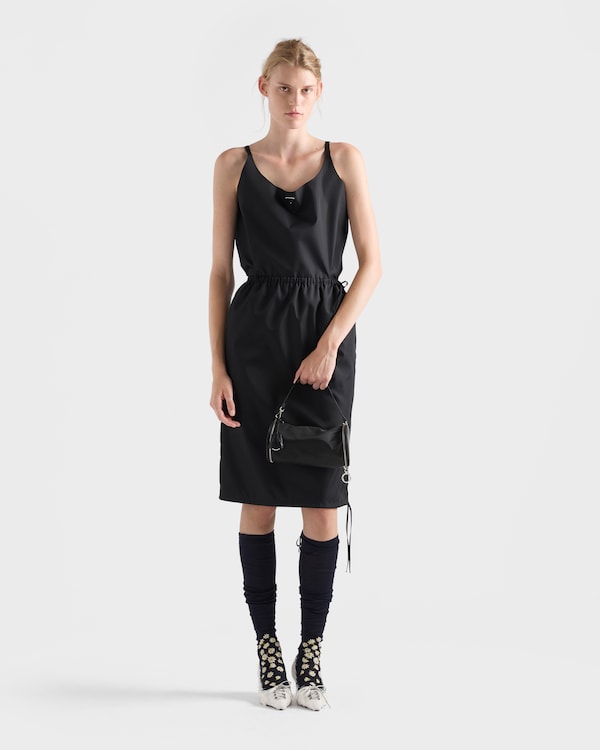 Re-Nylon and leather foldable mini-bag - Black Re-Nylon and leather foldable mini-bag - Black