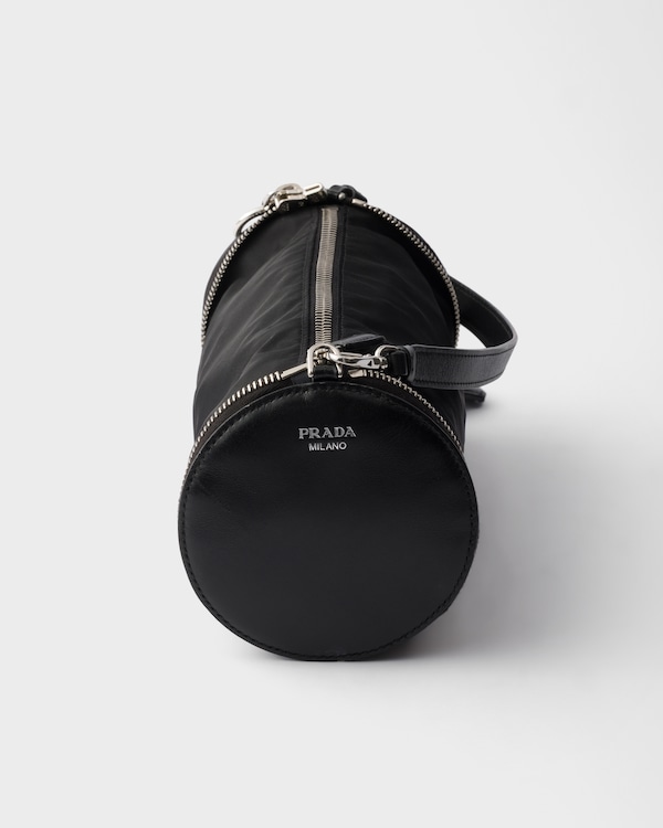 Re-Nylon and leather foldable mini-bag - Black Re-Nylon and leather foldable mini-bag - Black