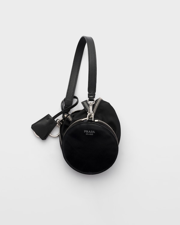 Re-Nylon and leather foldable mini-bag - Black Re-Nylon and leather foldable mini-bag - Black