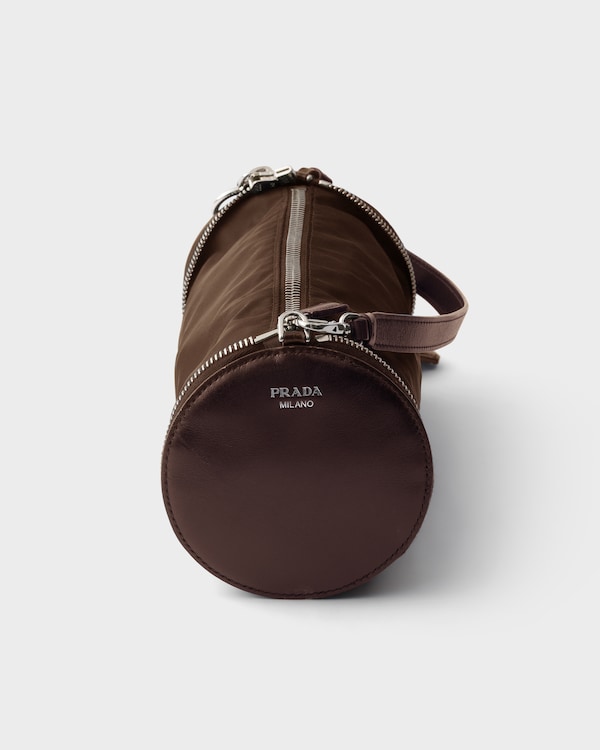 Re-Nylon and leather foldable mini-bag - Cocoa Brown Re-Nylon and leather foldable mini-bag - Cocoa Brown