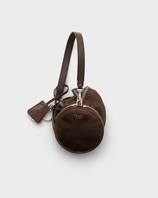 Re-Nylon and leather foldable mini-bag - Cocoa Brown Re-Nylon and leather foldable mini-bag - Cocoa Brown
