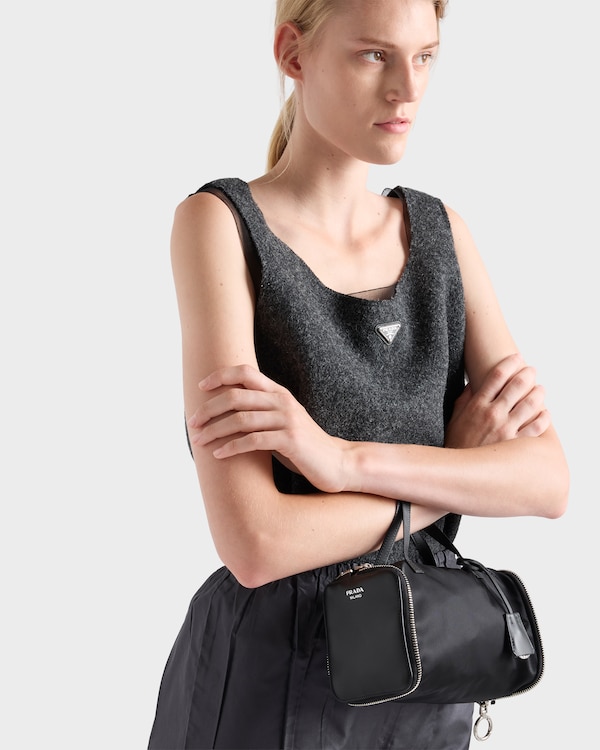 Re-Nylon and leather foldable mini duffel bag - Black Re-Nylon and leather foldable mini duffel bag - Black