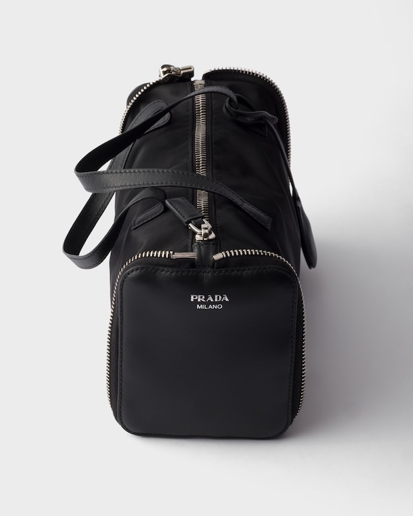 Re-Nylon and leather foldable mini duffel bag - Black Re-Nylon and leather foldable mini duffel bag - Black
