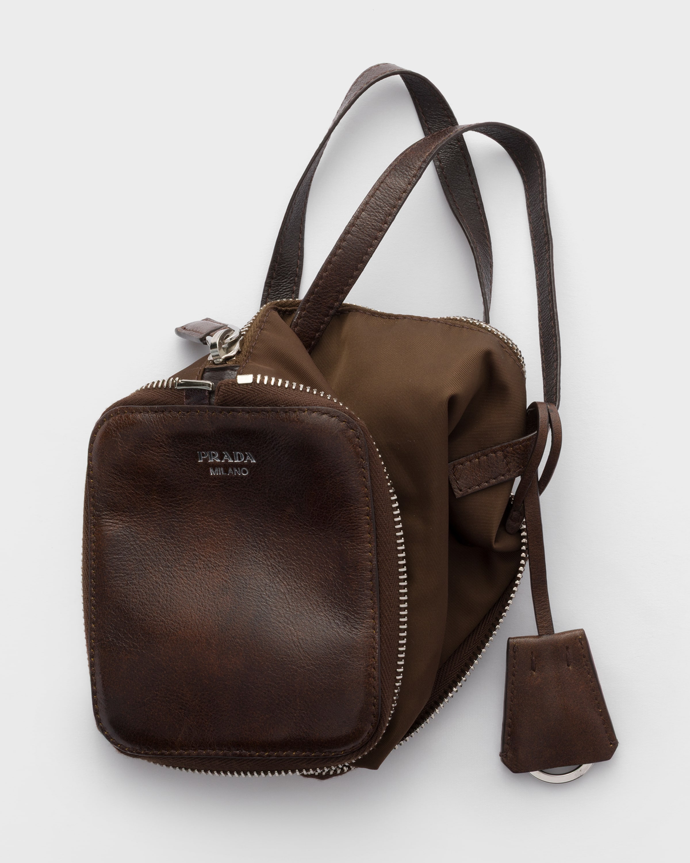 Cocoa Brown Re-nylon And Leather Foldable Mini Duffel Bag | PRADA