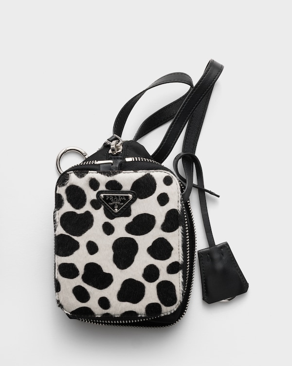 Re-Nylon and printed calf hair leather foldable mini duffel bag - White/Black Re-Nylon and printed calf hair leather foldable mini duffel bag - White/Black