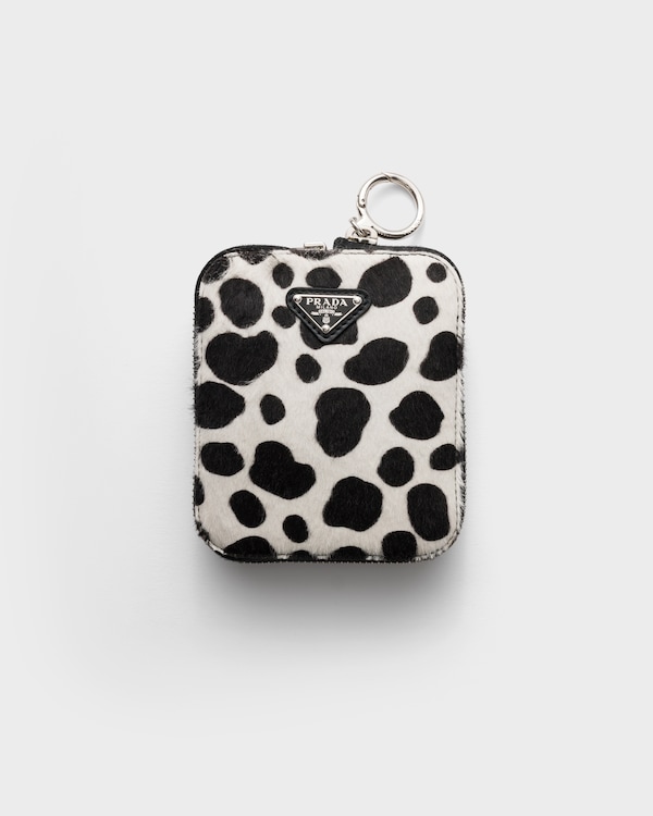 Re-Nylon and printed calf hair leather foldable mini duffel bag - White/Black Re-Nylon and printed calf hair leather foldable mini duffel bag - White/Black